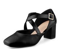 Allegra K Women's Cross Strap Chunky Heels Mary Jane Pumps Black 5 UK/Label Size 7 US