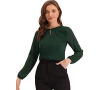 Allegra K Women's Day Work Tops Chiffon Shirt Semi Sheer Keyhole Neck Elegant Blouse Army Green L