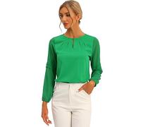 Allegra K Women's Day Work Tops Chiffon Shirt Semi Sheer Keyhole Neck Elegant Blouse Bright Green L