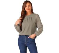 Allegra K Women's Day Work Tops Chiffon Shirt Semi Sheer Keyhole Neck Elegant Blouse Brown Grey XL
