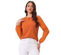 Allegra K Women's Day Work Tops Chiffon Shirt Semi Sheer Keyhole Neck Elegant Blouse Dark Orange XS