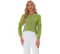 Allegra K Women's Day Work Tops Chiffon Shirt Semi Sheer Keyhole Neck Elegant Blouse Greens L