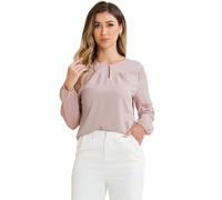 Allegra K Women's Day Work Tops Chiffon Shirt Semi Sheer Keyhole Neck Elegant Blouse Grey Purple XS