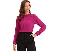 Allegra K Women's Day Work Tops Chiffon Shirt Semi Sheer Keyhole Neck Elegant Blouse Hot Pink L