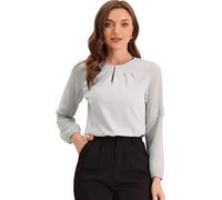 Allegra K Women's Day Work Tops Chiffon Shirt Semi Sheer Keyhole Neck Elegant Blouse Light Grey M