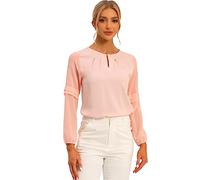 Allegra K Women's Day Work Tops Chiffon Shirt Semi Sheer Keyhole Neck Elegant Blouse Light Pink M
