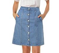 Allegra K Women's Denim Skirts 2024 Summer Casual A-Line Short Button Down Jean Skirt, Light Blue, XL