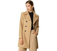 Allegra K Women's Double Breasted Notched Lapel Long Winter Coats Camel L