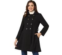 Allegra K Women's Double Breasted Turn Down Collar Swing Winter Belted Coat Black M