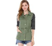 Allegra K Women's Drawstring Lightweight Utility Anorak Cargo Vest Green 12