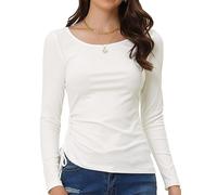 Allegra K Women's Drawstring Ruched Top Round Neck Long Sleeve Irregular Hem Basic T-Shirt White XL