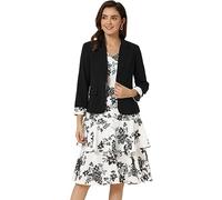 Allegra K Women's Dress Suit Sets 2 pcs Chiffon V Neck Floral Print Contrast Panel Work Jacket Dresses, Black, Large