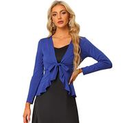 Allegra K Women's Dressy Cardigan Sweaters Tie Front Draped Ruffle Knit Cardigans, Royal Blue, L
