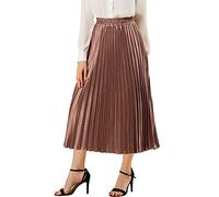 Allegra K Women's Elastic Waist Party Metallic Shiny Accordion Pleated Midi Skirt Copper M