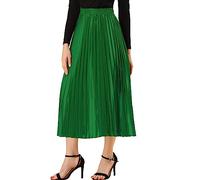 Allegra K Women's Elastic Waist Party Metallic Shiny Accordion Pleated Midi Skirt Green M-12