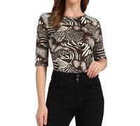 Allegra K Women's Elbow Sleeves Top Round Neck Slim Fit Basic Tee Casual Printed T-Shirt Coffee-Animal L