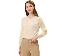 Allegra K Women's Elegant Chiffon Semi Sheer Long Sleeves Keyhole Neck Work Office Blouse Top Apricot 12