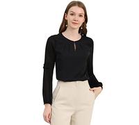Allegra K Women's Elegant Chiffon Semi Sheer Long Sleeves Keyhole Neck Work Office Blouse Top Black 16