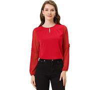 Allegra K Women's Elegant Chiffon Semi Sheer Long Sleeves Keyhole Neck Work Office Blouse Top Red 8