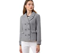 Allegra K Women's Elegant Coats Notched Lapel Double Breasted Short Pea Coat Grey L