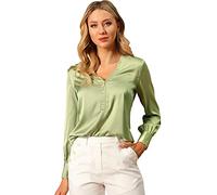 Allegra K Women's Elegant Satin Long Sleeve Vintage Work Blouse Shirt Green 16