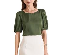 Allegra K Women's Elegant Sweetheart Neck Half Sleeve Office Work Satin Blouse Top Green L
