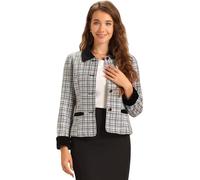 Allegra K Women's Elegant Vintage Tweed Outwear Slim Fit Plaid Blazer Jacket Grey M