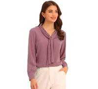 Allegra K Women's Elegant Work Office Blouse Long Sleeve Pleated Tie Neck Top Shirt Mauve M