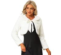 Allegra K Womens Faux Fur Bolero Shrug Crop Jacket Evening Bow Tie Coat | Turn-down Collar, Elegant, Warm, Party Fluffy Coats