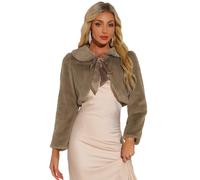 Allegra K Women's Faux Fur Bolero Shrug Crop Jacket Evening Bow Tie Front Fluffy Coat Dark Khaki S