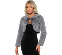 Allegra K Women's Faux Fur Bolero Shrug Crop Jacket Evening Bow Tie Front Fluffy Coat Gray M