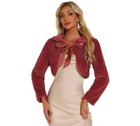 Allegra K Women's Faux Fur Bolero Shrug Crop Jacket Evening Bow Tie Front Fluffy Coat Wine Red M