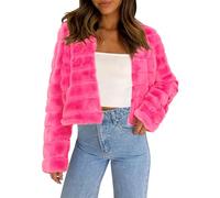 Allegra K Women's Faux Fur Jacket Long Sleeve Cropped Fluffy Winter Coat