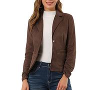 Allegra K Women's Faux Suede Blazer Lapel Collar Ruched Sleeve One Button Work Office Jacket Blazers, Brown, XS