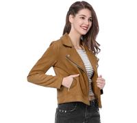 Allegra K Women's Faux Suede Jacket Long Sleeve Zip Up Lapel Outerwear