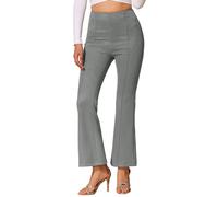 Allegra K Women's Faux Suede Pants Business Casual Wide Legs Bell Bottom Flared Trousers, Grey, M