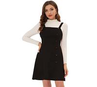 Allegra K Women's Faux Suede Pinafore Button Decor A-Line Mini Overall Dress Black 16