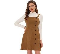 Allegra K Women's Faux Suede Pinafore Button Decor A-Line Mini Overall Dress Brown 16