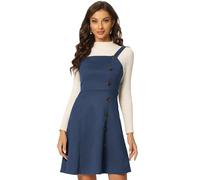 Allegra K Women's Faux Suede Pinafore Button Decor A-Line Mini Overall Dress Dark Blue XS