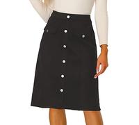 Allegra K Women's Faux Suede Skirt Knee Length Button Front High Waist Pockets Decor A-Line Skirts Black L
