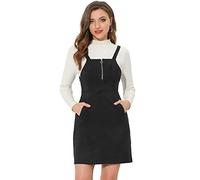 Allegra K Women's Faux Suede Suspender Skirt Zipper Front Pinafore Overall Dress Black 12