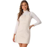 Allegra K Women's Faux Suede Zipper Front A-Line Overall Pinafore Dress Beige S