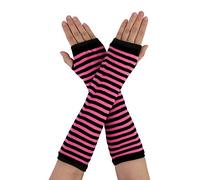 Allegra K Women's Fingerless Gloves Printed Elbow Length Knitted Arm Warmers Black With Pink One Size