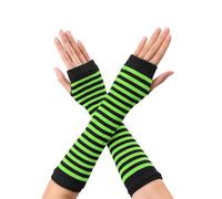 Allegra K Women's Fingerless Gloves Printed Elbow Length Knitted Arm Warmers Bright Green Black One Size