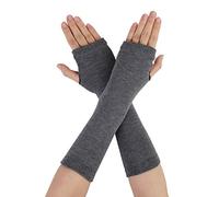 Allegra K Women's Fingerless Gloves Printed Elbow Length Knitted Arm Warmers Gray One Size