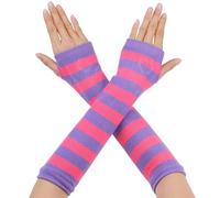 Allegra K Women's Fingerless Gloves Printed Elbow Length Knitted Arm Warmers Violet Pink One Size