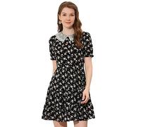 Allegra K Women's Fit and Flare Peter Pan Collar Floral Dress Black 20