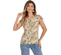 Allegra K Women's Floral Chiffon Blouse Short Sleeve Ruffled Ditsy Tops Beige Pink M