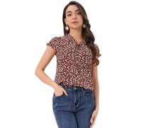 Allegra K Women's Floral Chiffon Blouse Short Sleeve Ruffled Ditsy Tops Dark Red XL