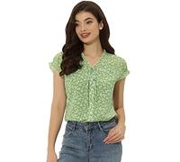 Allegra K Women's Floral Chiffon Blouse Short Sleeve Ruffled Ditsy Tops Light Green S